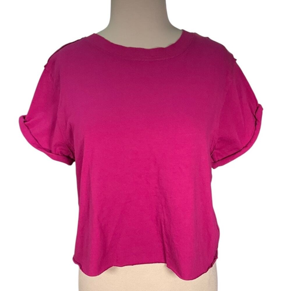 Free People We The Free Pink Cropped T Shirt Womens Small Boxy Raw Hem Cotton
